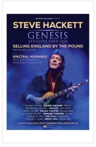 Steve Hackett Genesis England.  Poster Aust & Nz Tour May - June 2020