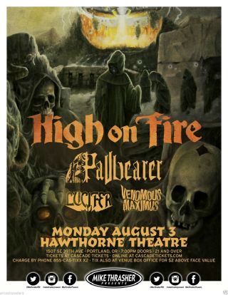 High On Fire / Ballbearer 2015 Portland Concert Tour Poster - Heavy Metal Music