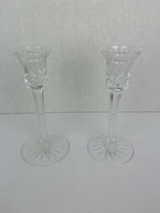 Waterford Crystal 7 " Pair Lismore Candlesticks Candle Holders 8 Vertical Cuts