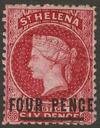 St Helena 1868 Qv 4d Carmine Type B? 18½mm Words Perf 12½ Sg14 Cat £150