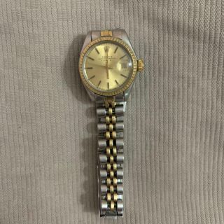 Ladies Rolex 26mm 6917 Two Tone 18k Yellow Gold Silver Tapestry Dial Watch