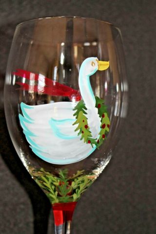Block Basics 12 Twelve Days Of Christmas Wine Glass - 7 Seven Swans A Swimming 3