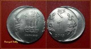 India 1 Rupee 2015 Steel Issue Rare Variety Cud On Off Center Error Coin