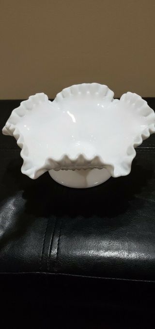 Vintage Collectible Fenton White Milk Glass Hobnail 8 " Bowl Ruffled Rim