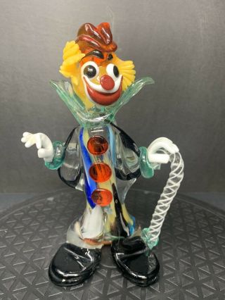 Murano Italian Art Glass Clown With White Candy Cane 7.  5 " Tall