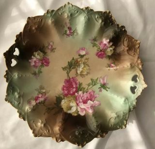 Antique M Z Austria Hand Painted Plate Antique With Roses With Gilt Edge