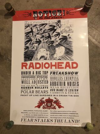 Radiohead Fear Stalks The Land Poster 24 X 36 In Never Hung