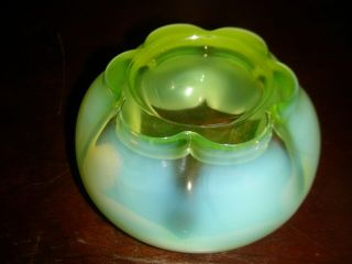 vintage opalescent vaseline glass rose bowl 3