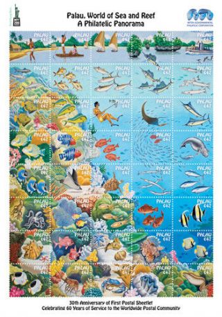 Palau - 2016 - World Of Sea And Reef - 30th Anniversary 1st Postal Sheet - Mnh