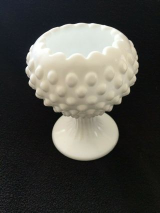 Vintage Fenton White Milk Glass Hobnail Pedestal Rose Ivy Bowl Ball Vase