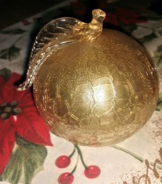 Vintage 1950s Murano Italian Art Glass Gold Fleck,  Crackle Apple Fruit 4 "