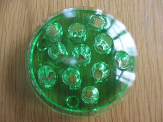 Vintage Green Vaseline Glass 11 Hole Round Flower Arranging Frog