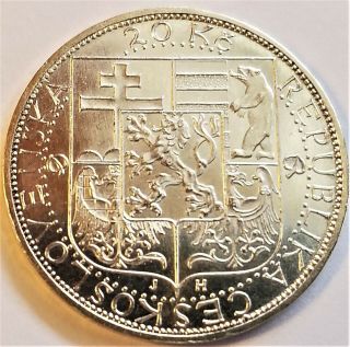 1937 Czechoslovakia 20 Korun Silver World Coin - Death of President Masaryk - a 2