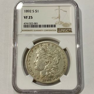 1892 - S $1 Us Morgan Silver Dollar Coin San Francisco Ngc Vf 25 4741322 - 001