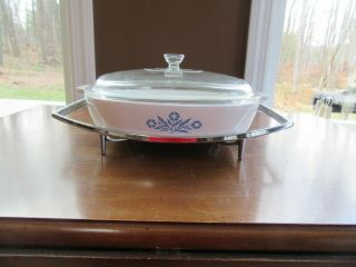 1950’s Corning Ware Blue Cornflower 10 " Dish With Stand & Lid P - 10 - 8