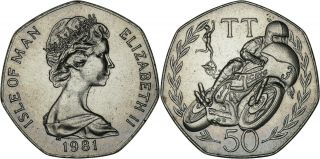 Isle Of Man: 50 Pence Copper - Nickel 1981,  Tt,  Ab Die,  Unc