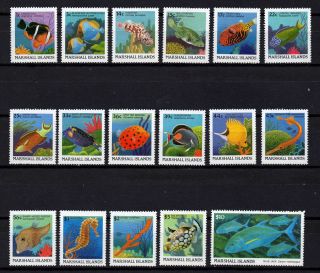Marshall Islands,  Scott 168 - 184,  Complete Set Of 17 Various Types Of Fish,  Mnh