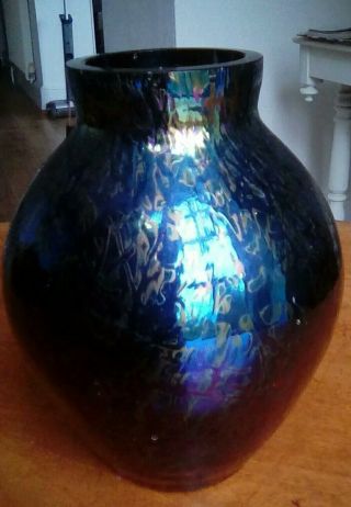 Royal Brierley ?michael Harris? Lustre Vase Peacock Blue Irridescent Glass
