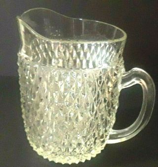 Vintage Indiana Glass Diamond Point Clear Crystal Water Pitcher Pressed 64oz