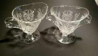 Vintage Heisey Etched " Orchid " Glass Sugar And Creamer Set.  4 " Clear Glass.