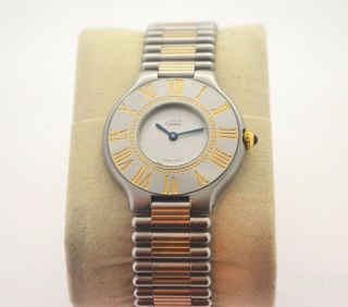 Cartier Stainless Steel And 18k Yellow Gold Must De Cartier 21 Bracelet Watch.