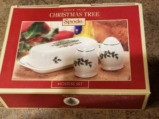Spode Christmas Tree Hostess Set Salt And Pepper Butter Dish