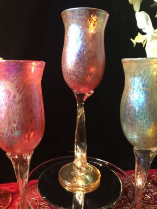 Murano Art Cocktail Wine Glass W/twisted Stem Iridescent Rose Pink 11 1/4 " Thin