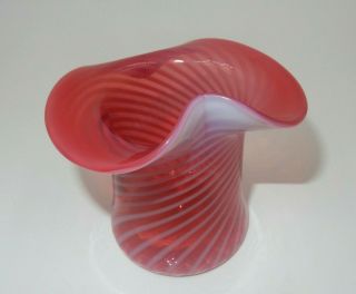 Vintage Fenton Art Glass Top Hat Cranberry Opalescent Stripe Toothpick Holder