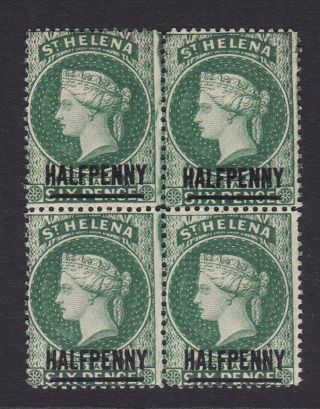 St Helena.  Sg 36,  1/2d Green,  Block Of Four.  Crown Ca Wmk.  Mounted.