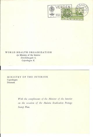 Malaria Paludisme 1962 Danmark Who Ministry Cover,  Card Machine Cancel Odense