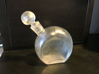 Vintage Mid - Century Swedish Danish Modernist Frosted Distressed Glass Decanter