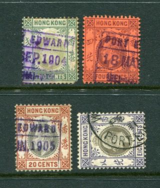 Old China Hong Kong Kevii 4 X Stamps With Boxed Port Edward Pmks