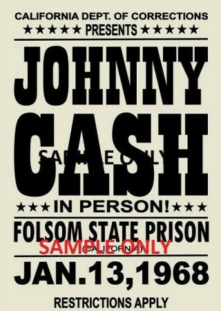 John Cash 1968 Folsom State Prison A3 Concert Poster
