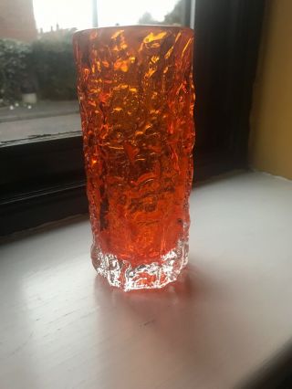 Whitefriars Tangerine Orange Bark Glass Vase 7 1/2inch High