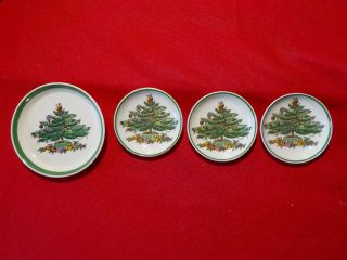 Spode Christmas Tree Butter Pats (3),  1 Coaster (?)