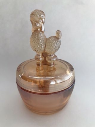 Vintage Marigold Carnival Glass Poodle Dog Covered Candy Dish Trinket Jar