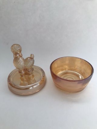 Vintage Marigold Carnival Glass Poodle Dog Covered Candy Dish Trinket Jar 2