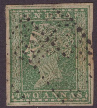 India Typo Qv 1854 Sg31 Var.  2a Myrtle Green Mottled Print Ext Lines Gu