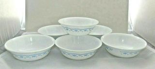 6 Corelle Morning Blue Cereal Soup Bowls 6 1/4 " Blue Flowers White Corning
