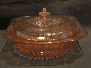 Jeannette Glass Adam Pink Vegetable Bowl With Cover