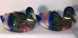 Gorgeous Matching Pair American Bisque Pottery Mallard Ducks Figural Planters