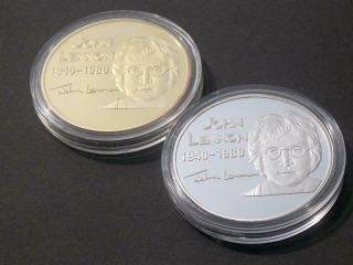 Two John Lennon Gold And Silver Plated Coins 1940 1980 Give Peace A Chance M