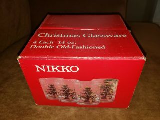 Nikko Christmas Happy Holidays Set 4 Double Old Fashioned Glassware 14oz