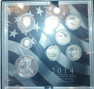 2014 Limited Edition United States Silver Proof Set.  8 Coins In Ogp
