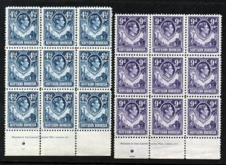 N Rhodesia Kgvi 4 1/2d And 9d In M N H Imprint Blocks C.  £58