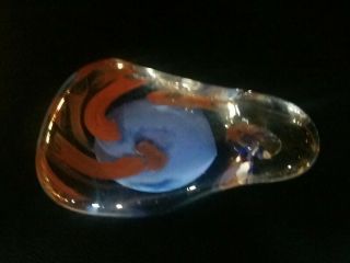 Signed Jon Silverman Hand Blown Crafted Clear Blue Paperweight Art Glass