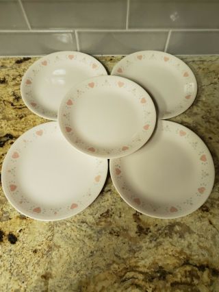Set Of 5 Corelle By Corning Forever Yours Pink Hearts 8 1/2 Inch Desert Plates