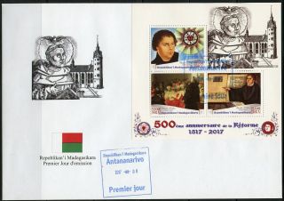 Madagascar 2017 500th Ann Of The Reformation Martin Luther Sheet Fdc