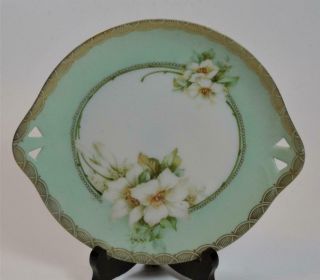 Vintage Rs Germany Light Blue White Flowers 7 " D Handled Plate