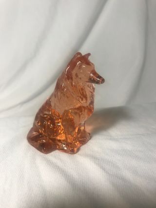 Mosser Collie / Sheltie Peachblo Glass Dog Figurine Paperweight Pink/peach